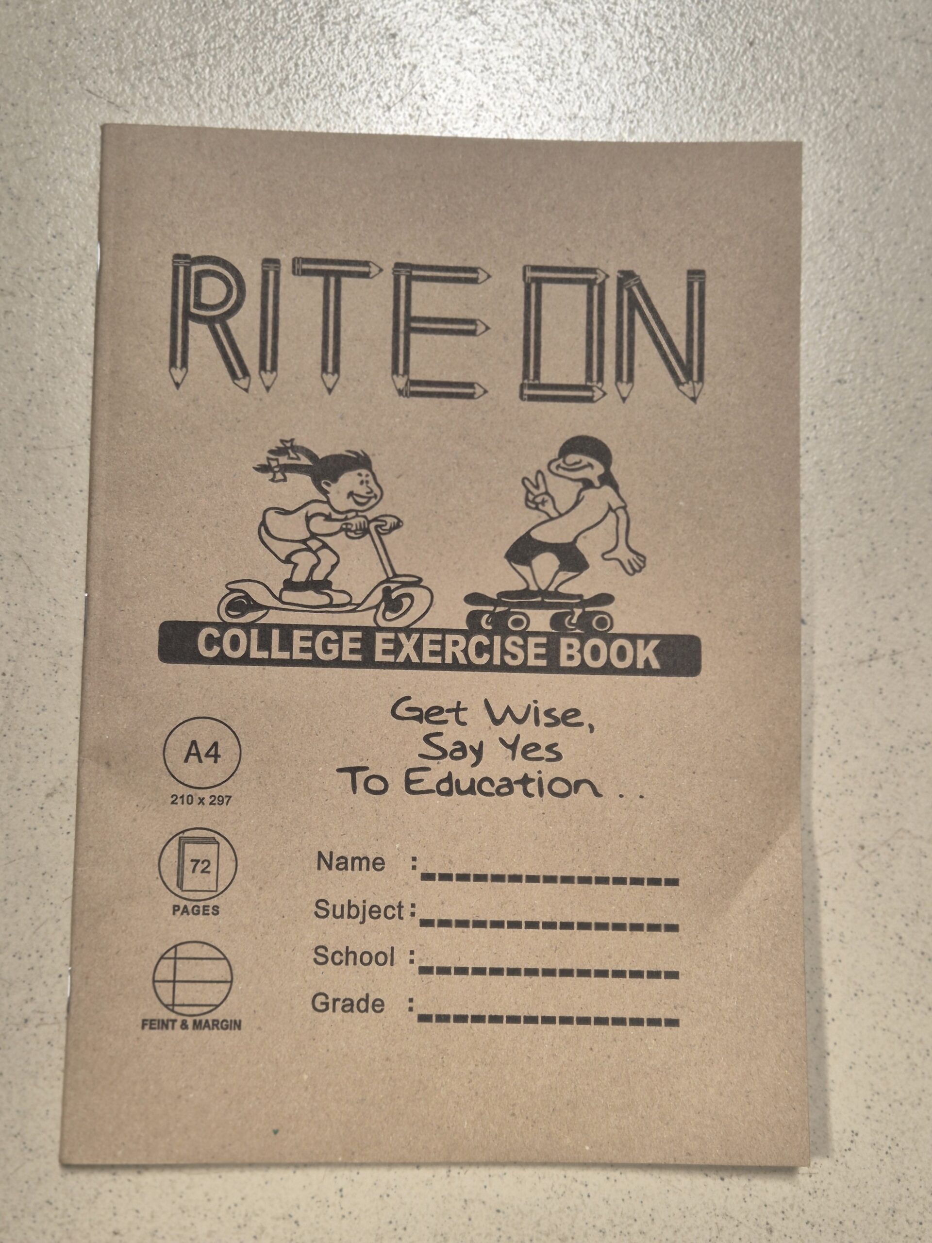 A4 72 Pages College Exercise Book Feint and margin - Rite On Brand