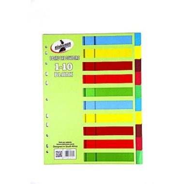 Board File Dividers Assorted Colours (1-10 Tab)