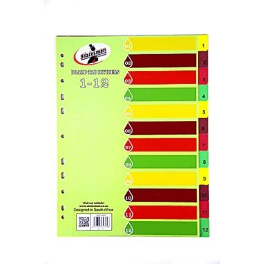 Board File Dividers Assorted Colours (1-12 Tab)