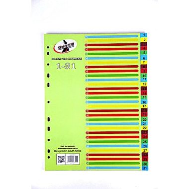Board File Dividers Assorted Colours (1-31 Tab)