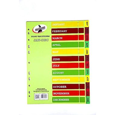 Board File Dividers Assorted Colours (Jan-Dec Tab)