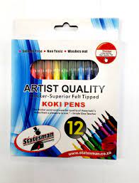 Statesman Felt Tip Koki Pens 12's - Ideal For Back To School