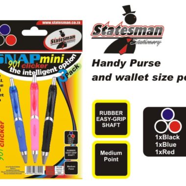 Pens Snap Mini Purse Ballpoint 3 Pack ** Buy 1 Get 1 FREE **