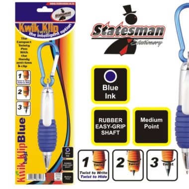 Pens Kwik Klip Twist Ballpoint Medium Blue  ** Buy 1 Get 1 FREE **