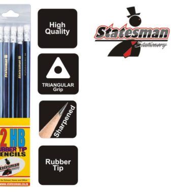 Statesman Triangular HB Pencils With Rubber Tips 12's - Ideal For Back To School