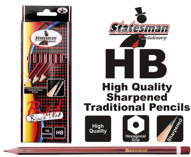 Statesman HB Pencils 10 Pack - Ideal For Back To School