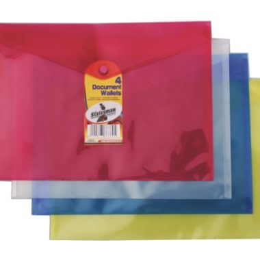 A4 Assorted Colours Document Wallet Push Button Pack Of 4