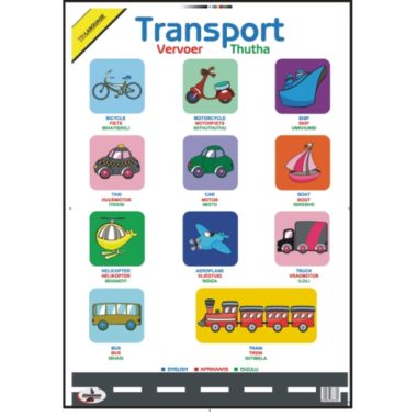 Educational Tri-Lang Wall Chart Transport (English, Afrikaans and Zulu) - Dry & Wipe A1 Size (Laminated)