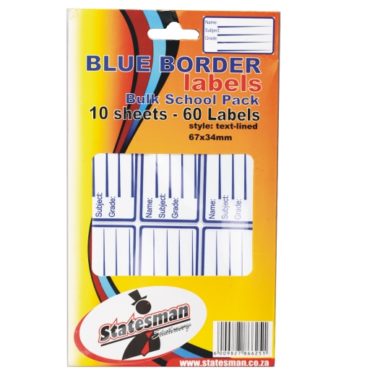 Labels 60 Printed Blue Border With Lines