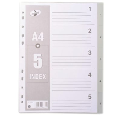 PVC File Dividers Grey (1-5 Tab)