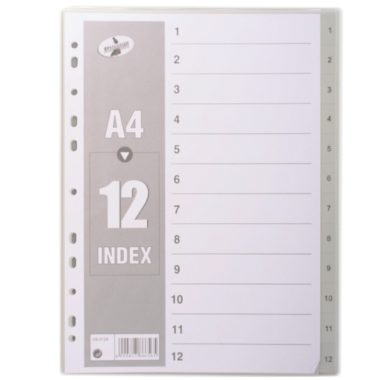 PVC File Dividers Grey (1-12 Tab)