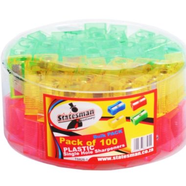 Statesman Plastic Sharpener 1 Hole 100 Pack Assorted