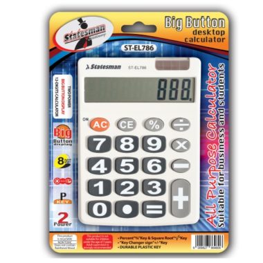 Calculator Statesman 8 Digit Solar Big Button - Ideal For Offices