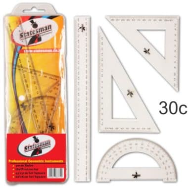 Statesman 30cm Geometry Ruler Set 4PC