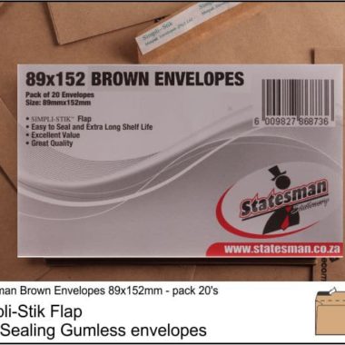 Statesman Envelopes 90mm x 152mm Brown 20 - Pack