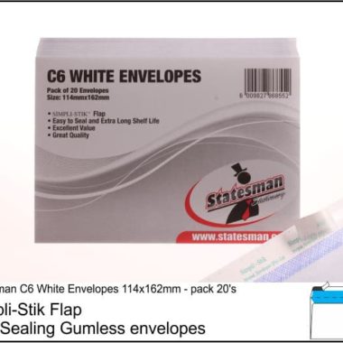 Statesman Envelopes C6 White 20 - Pack