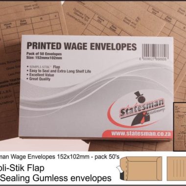 Statesman Envelopes Printed Wage 152mm x 102mm Brown 20 - Pack