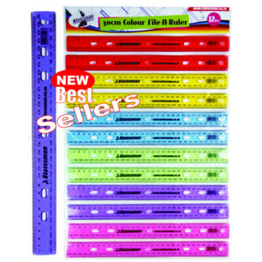 Statesman 30cm Assorted Colours File Rulers 12 Pack - Special Offer !!!