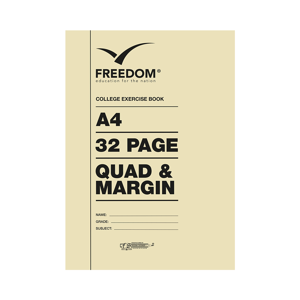 Freedom A4 32 Pages College Exercise Book (blocks) Quad and margin