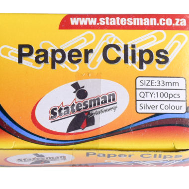Statesman 33mm Paper Clips Silver 100's