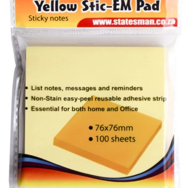 Statesman 75x75 Yellow Sticky Note Pad 1 Pack
