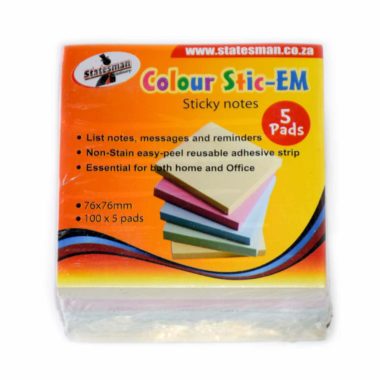 Statesman 75x75 Pastel Sticky Notes 5 Pack