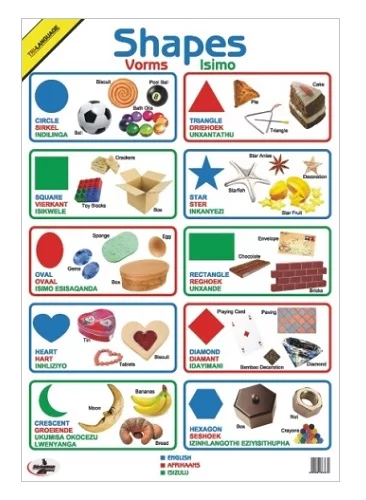 Educational Tri-Lang Wall Chart Shapes (English, Afrikaans and Zulu) - Dry & Wipe A1 Size (Laminated)