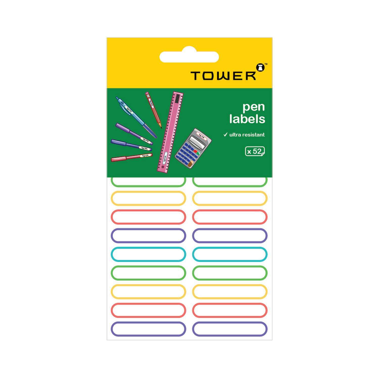 Tower Ultra Resistant Pen Labels - 52 Labels