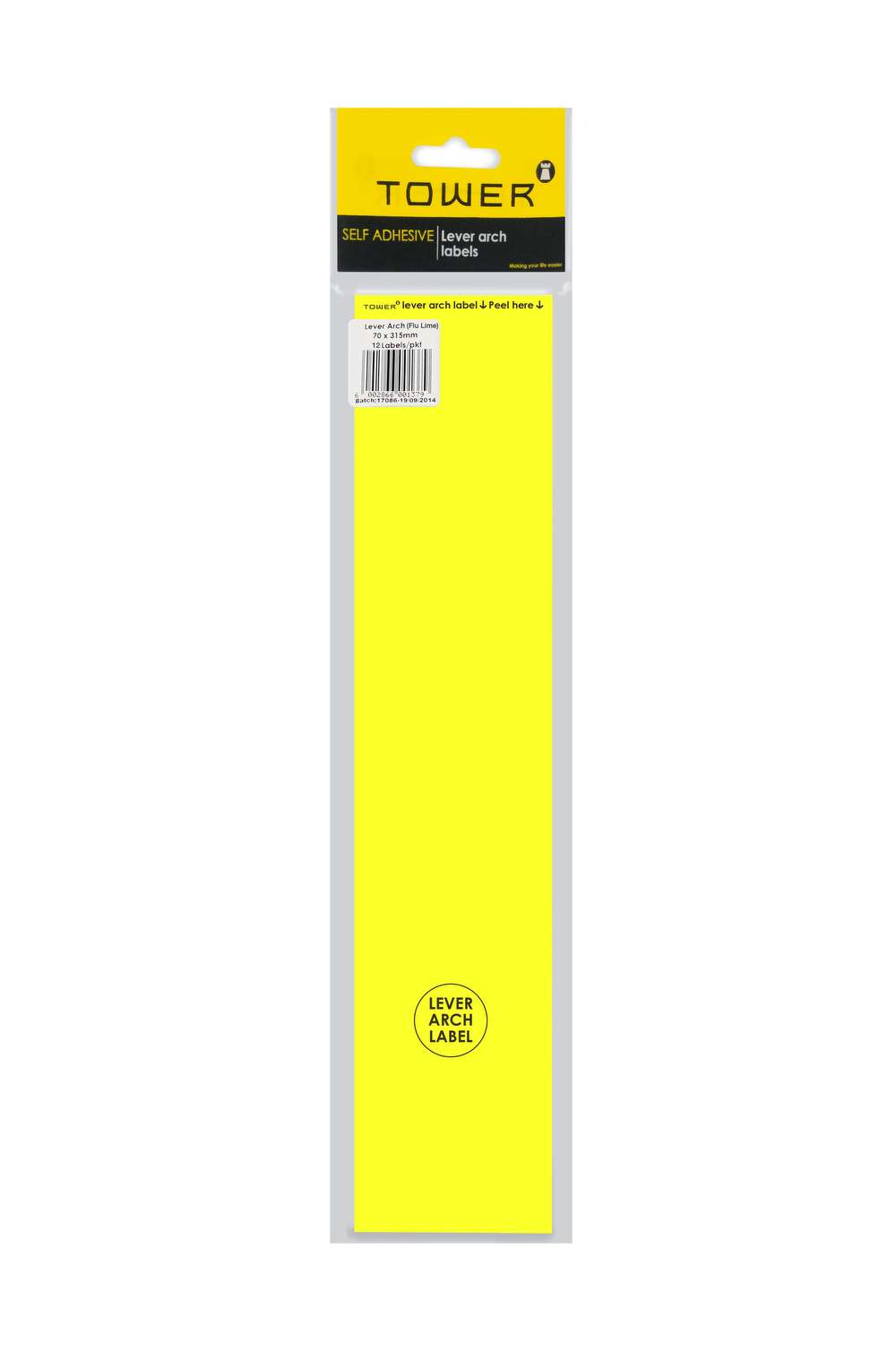 Tower Labels Lever Arch 12's Fluorescent Lime