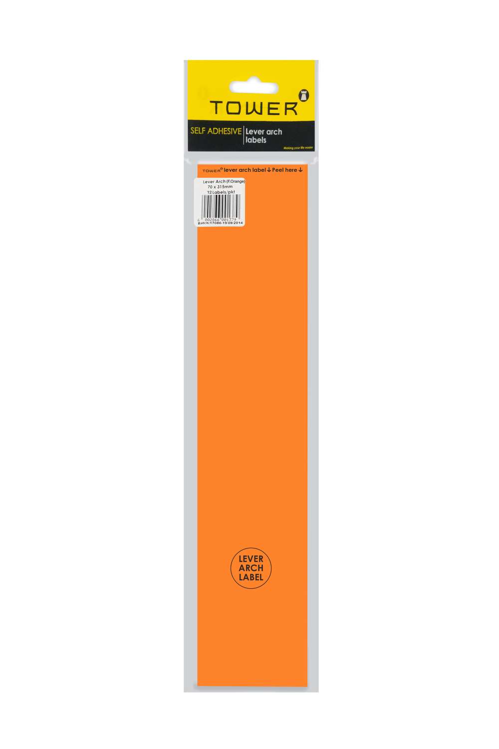 Tower Labels Lever Arch 12's Fluorescent Orange