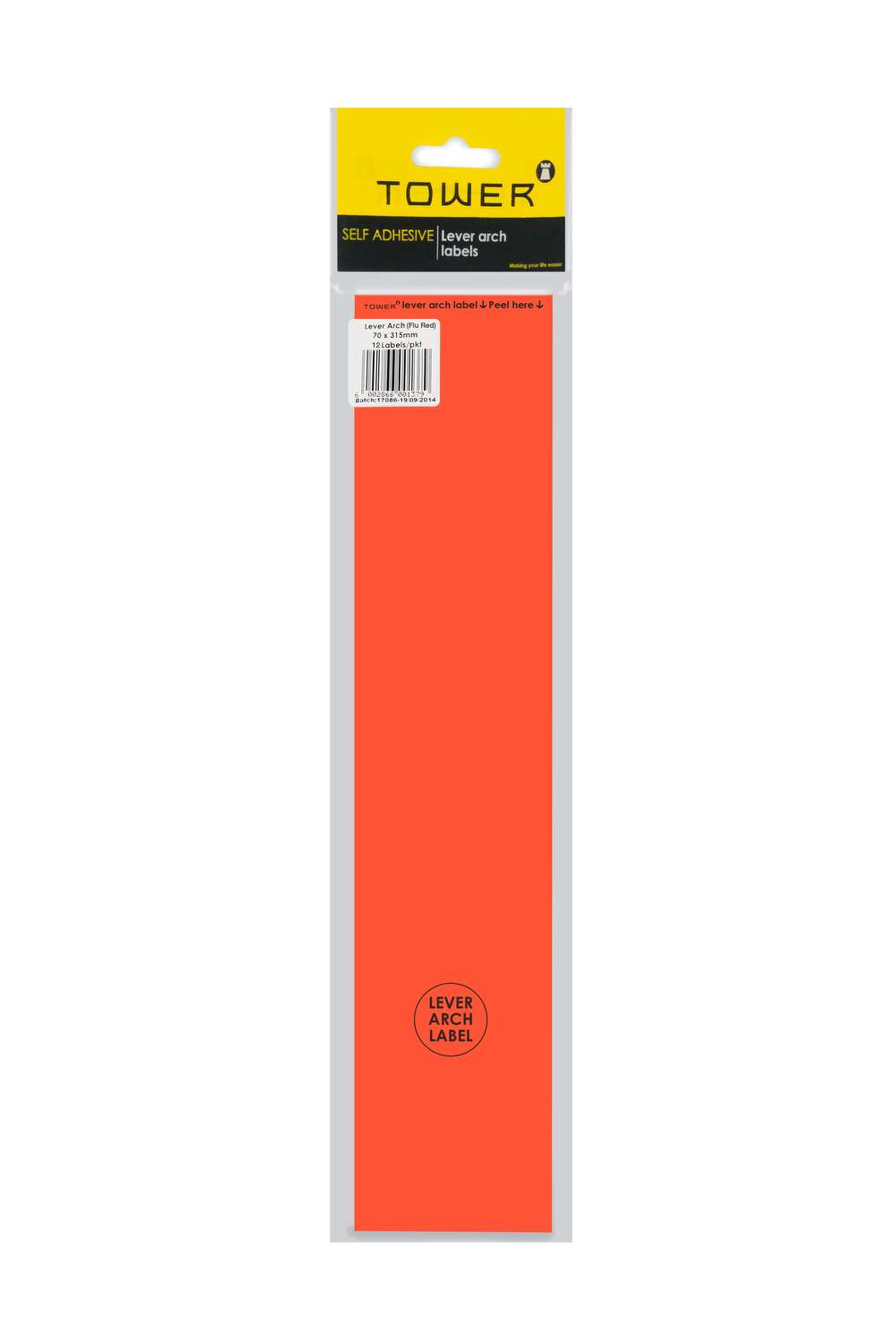 Tower Labels Lever Arch 12's Flourescent Red