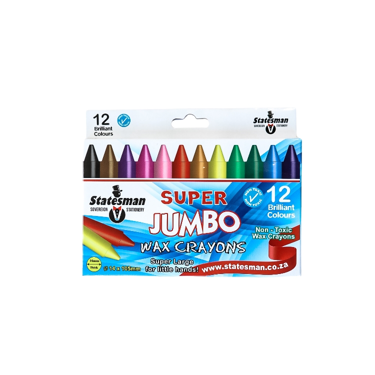 Statesman Jumbo Wax Crayons 12's - Ideal For Back To School