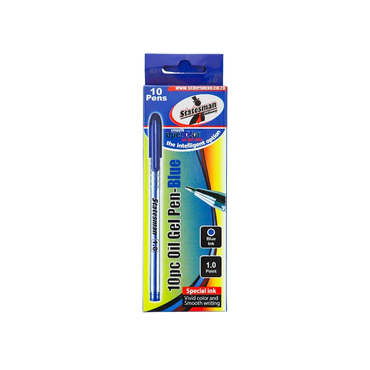 Statesman Oil Gel Pens Blue 10 Pack