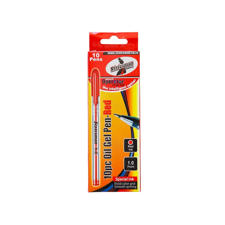 Statesman Oil Gel Pens 10 Pack Red 1.0