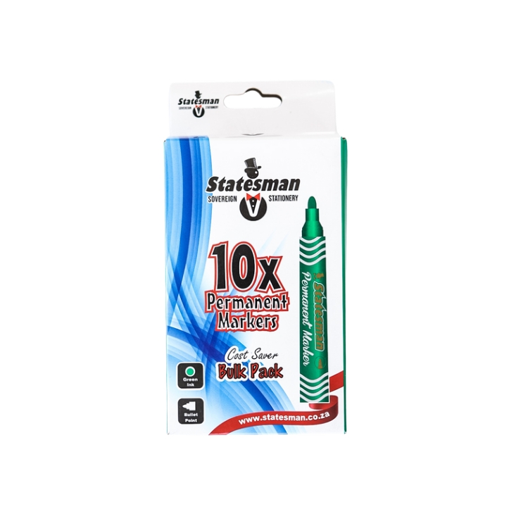 Statesman Green Permanent Markers - Bullet Point Pack Of 10