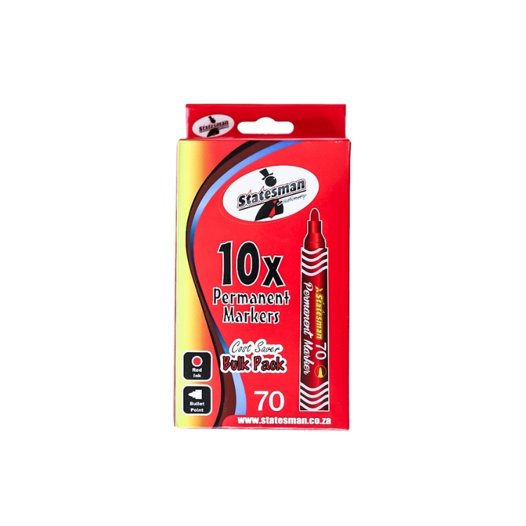 Statesman Red Permanent Markers – Bullet Point Pack Of 10