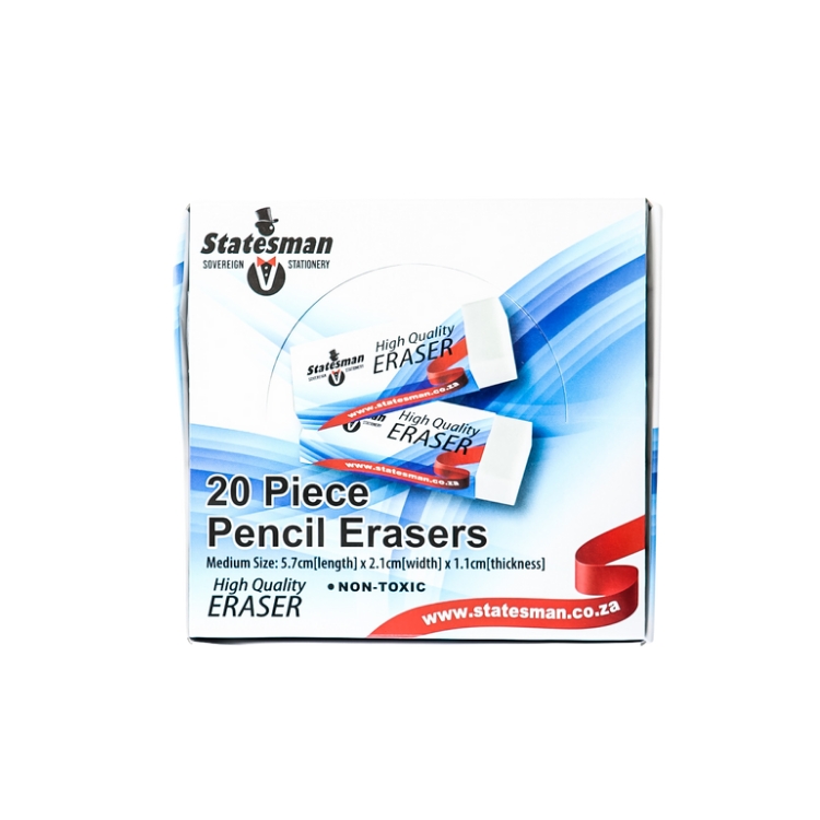 Statesman PVC Erasers 20 Pack - For School & Office