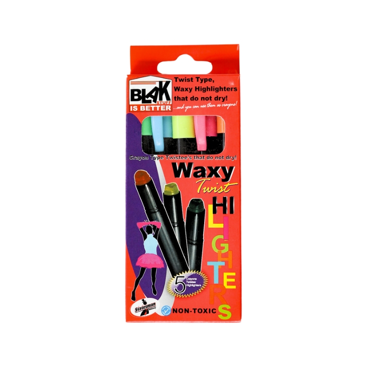 Blak Brand Twist Waxy Highlighters Pack of 5 - Ideal For Kids - Non Toxic