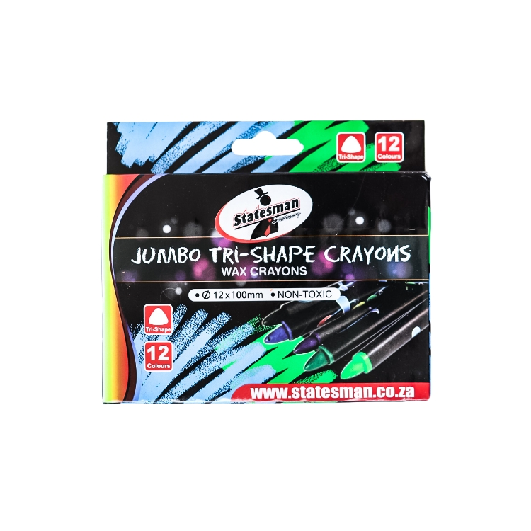 Statesman Tri-Shape Wax Jumbo Crayons 12's - Ideal For Kids