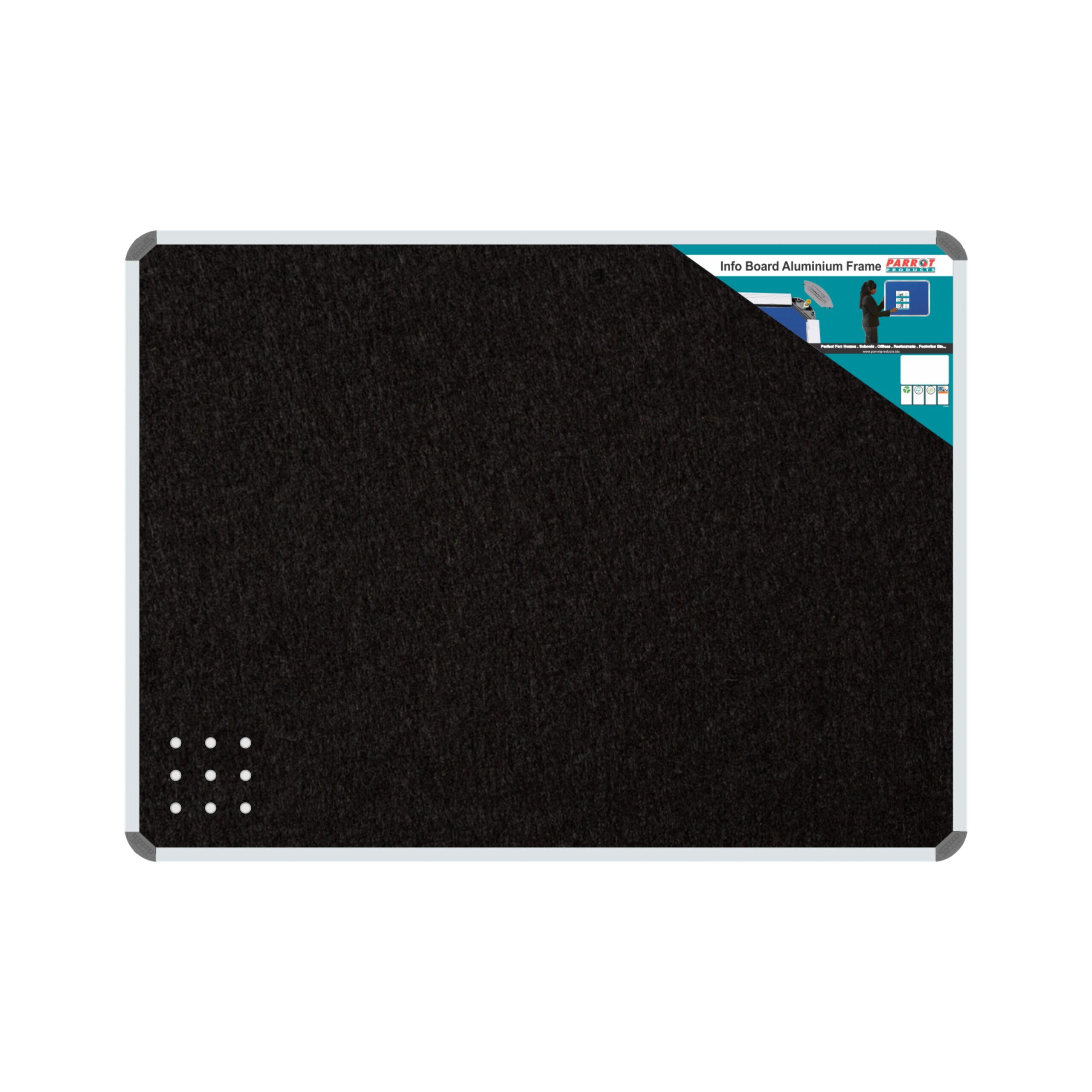 Parrot Info Black Felt Board Aluminum Frame 600 x 450mm